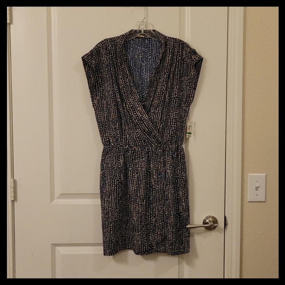 NEW Maison Julea Polka-dot Dress Woman's Size Large Navy and Tan